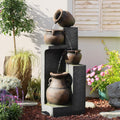 Bumilgar 53' H Large Water Fountain Outdoor - The 4 Cascading Modern Feature Crocks Garden Fountains and Waterfalls with Warm Lights for Porch, Deck, Patio, Backyard Home Décor (Gray)
