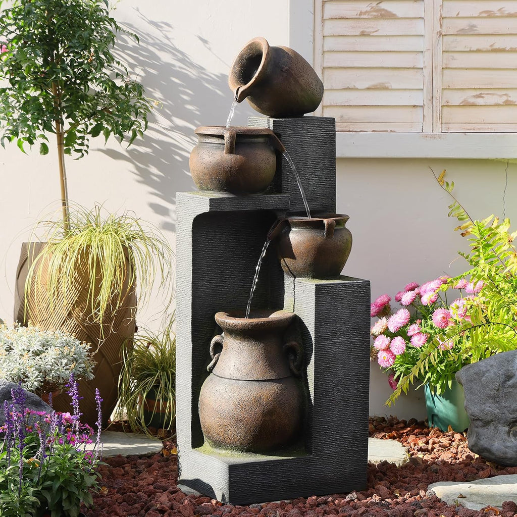 Bumilgar 53''H Water Fountain Outdoor Garden Fountain Large- 4 Tiered Cascading Bowls and Outdoor Fountains and Waterfalls with Lights for Garden, Patio, Backyard, Porch Home Art Decor