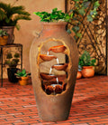 Nathan Cascade 33' High Large Rustic Outdoor Decor Faux Stone Floor Fountain with Light LED Urn with Planter Waterfall Standing Water Feature for Outside Garden Patio Yard Backyard - John Timberland