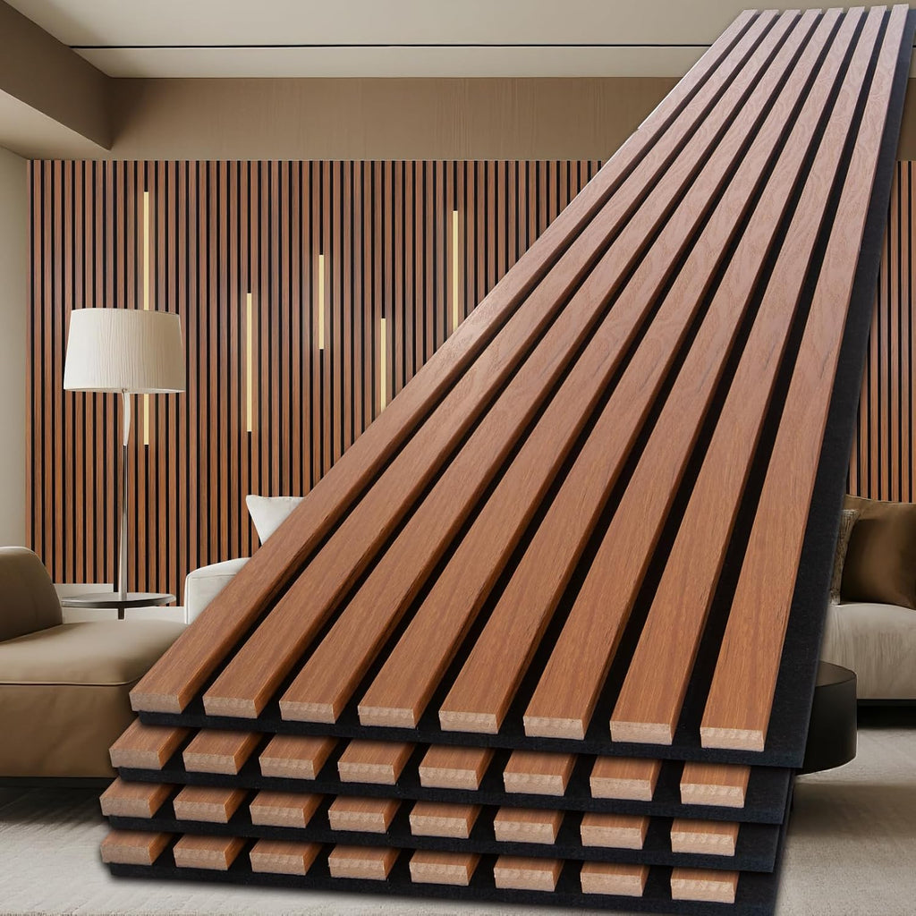NeatiEase Wood Panels for Wall, 4-Piece 120' x 12.6' Soundproof Wood Slat Wall Panel for Interior Wall Decor Noise Cancelling, Acoustic Wall Panels, Sound Absorbing Panel (Teak)