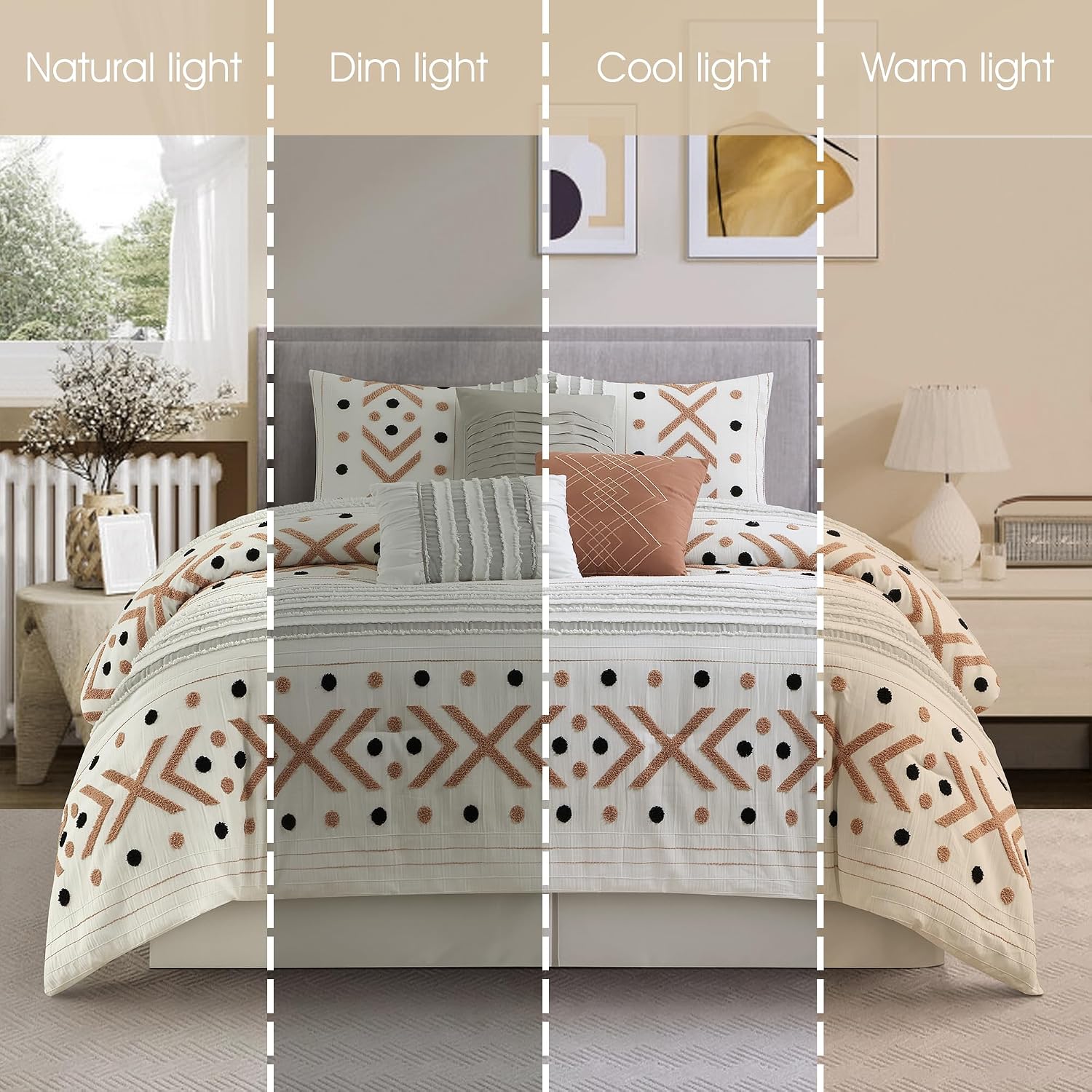 Stratford Park Taupe Terry Embroidery Comforter Set California King Size, 7 Piece Geometric Bedding Set, All Season Home Decor, Matching Pillow Shams, Bedskirt, Decorative Pillows