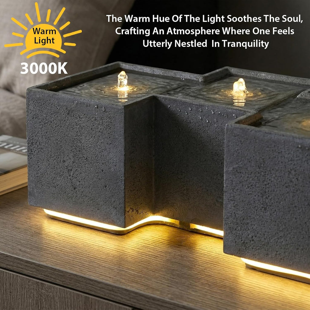 Sunlinua Small Modern Outdoor Water Fountain with 3 Led Lights Tiered Cascading Waterfall Feature with Quiet Pump Floor Water Fountain for Patio Garden Backyard Decking Home and Indoor Décor Brown