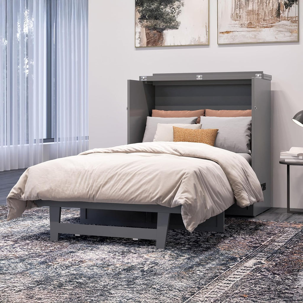 AFI, Northfield Murphy Bed Chest Twin XL with 6' Mattress, Storage Drawer & Built-in USB Charger, Grey