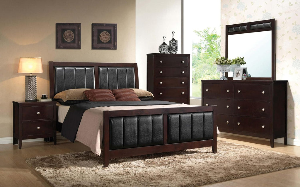 Coaster Home Furnishings Carlton Contemporary 5-Piece Bedroom Set Leatherette Upholstered Queen Size Panel Bed Frame 51-inch Headboard Cappuccino 202091Q-S5