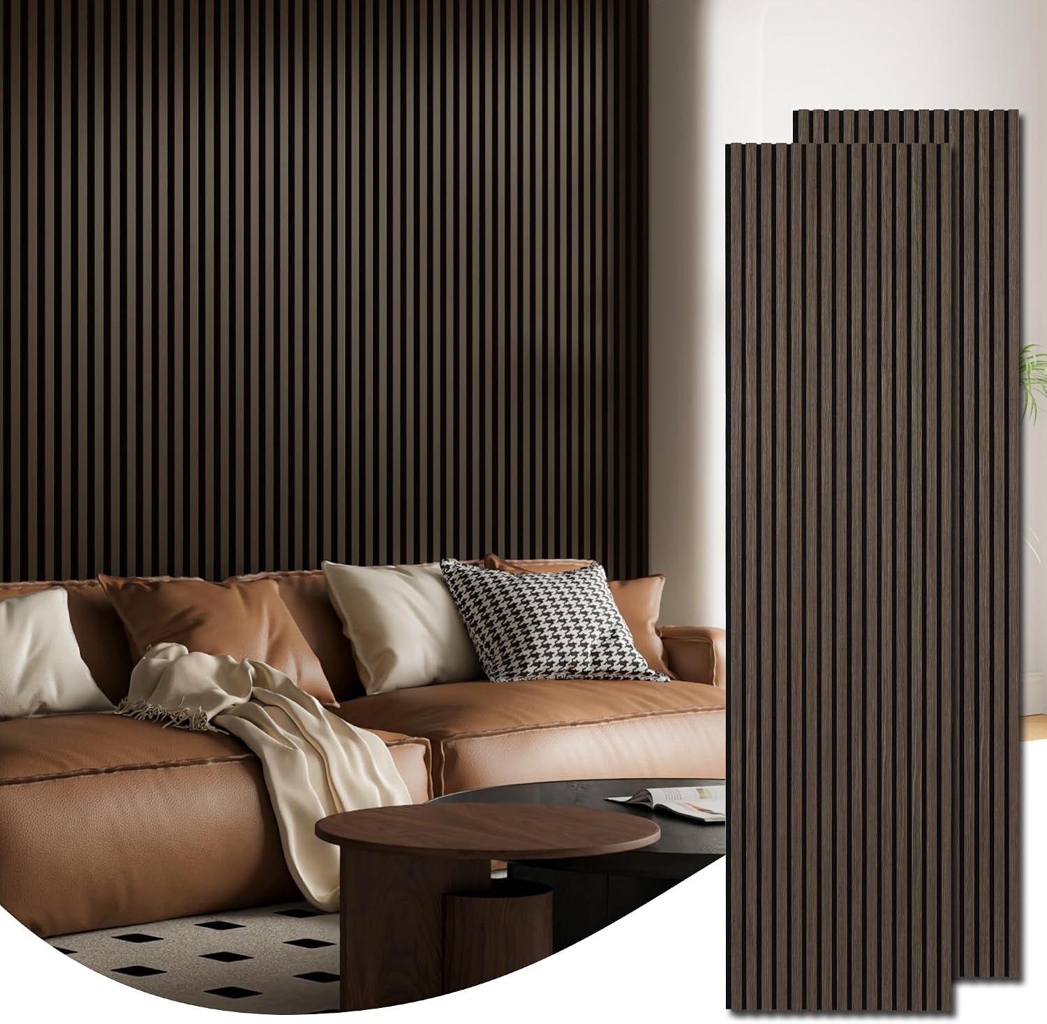 Art3d 2-Pack 94.5' x 24' Acoustic Wood Panels for Wall, 31 sq.ft Soundproof Wood Slat Panels, 3D Fluted Sound Absorbing Paneling for Interior Wall Decor, Living Room, Bedroom - American Walnut