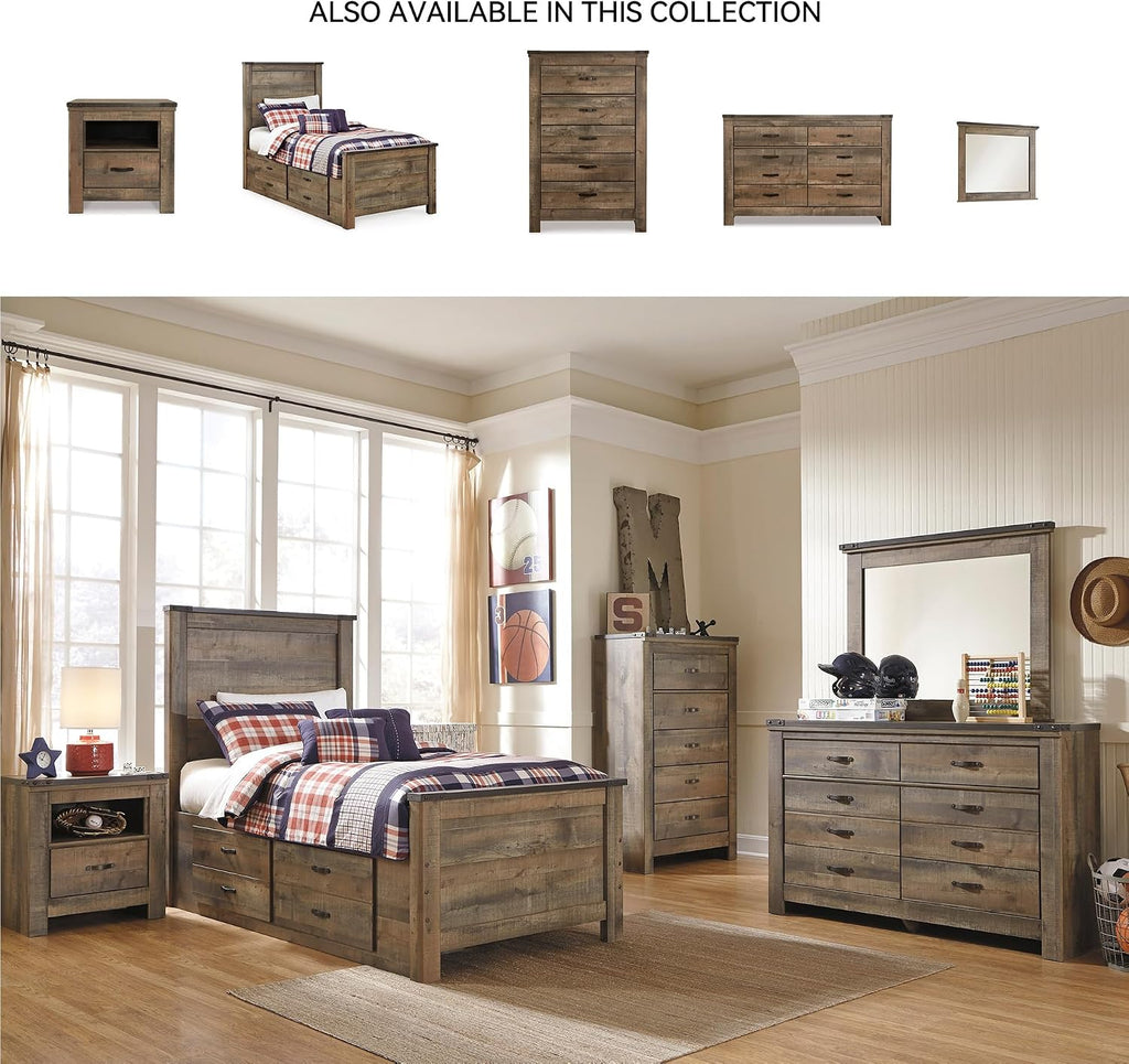 Signature Design by Ashley Trinell Rustic 5 Drawer Chest of Drawers with Nailhead Trim, Warm Brown