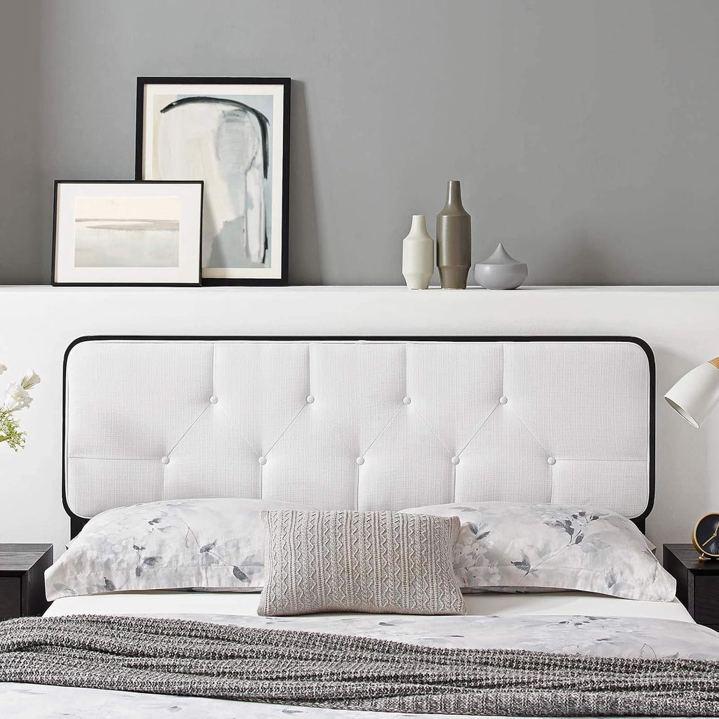 Modway MOD-6233-BLK-WHI Collins Tufted Full Fabric and Wood Headboard, Black White