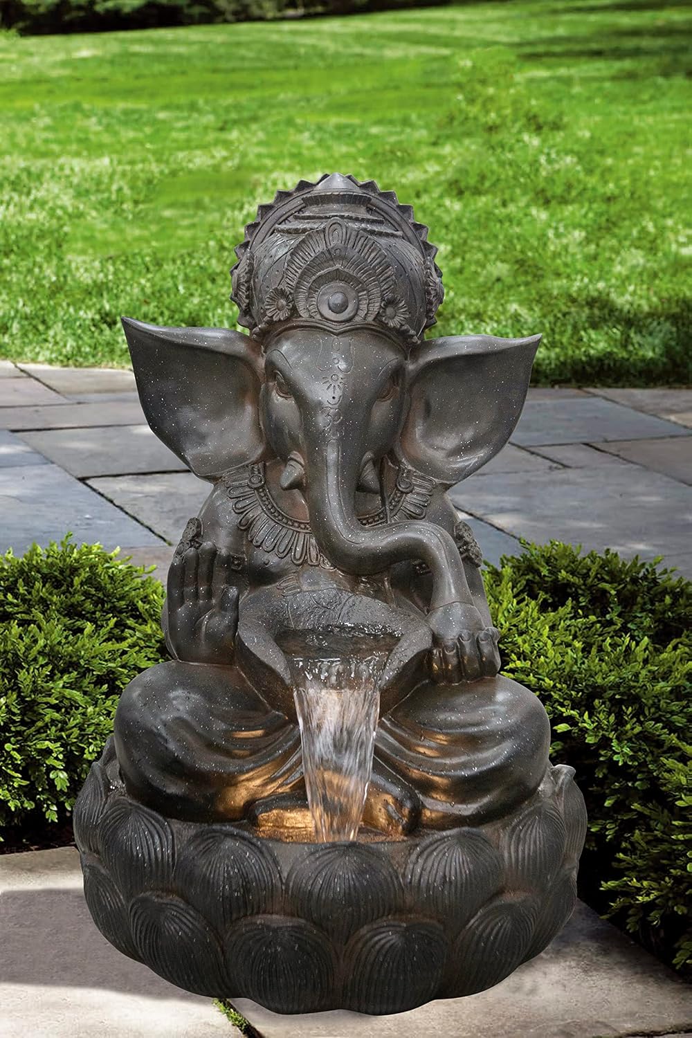 Hi-Line Gift-35 H Ganesha Fountain Outdoor Garden Sculpture W/LEDs Adjustable Water