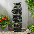 SunJet 51' High Multi-Tiers Cascading Rock Outdoor Water Fountain with LED Lights - Large Outdoor Fountains and Waterfalls for Garden or Patio, Yard, and Deck Decor, Featuring Natural Stone Look