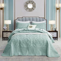 CHIXIN Bedspread Coverlet Set Queen Size - Lightweight Bedding Cover - Beautiful Stitching - 5 Piece Reversible Bedspread - Gorgeous Damask Paisley Pattern (Queen, Seaglass)