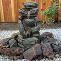 Bumilgar Water Features Outdoor Patio 6-Tier Cascading Rock Water Fountain 31.5''Water Fall Fountain Outside Resin Fountain with Light Mossy Rock Floor Garden Fountain Indoor for Relaxation Home Decor