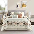 Stratford Park Taupe Terry Embroidery Comforter Set California King Size, 7 Piece Geometric Bedding Set, All Season Home Decor, Matching Pillow Shams, Bedskirt, Decorative Pillows