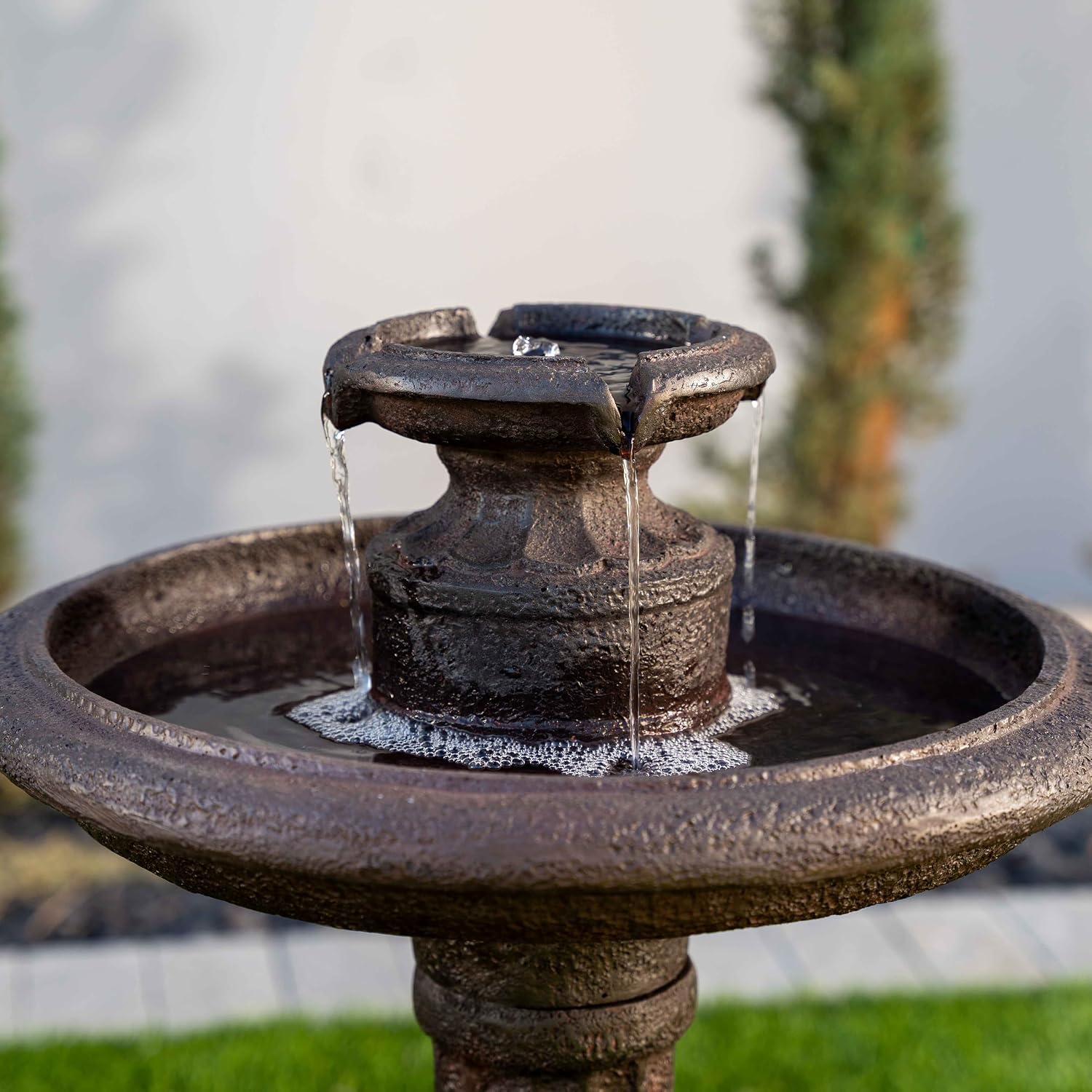 XBrand 28' Solar Powered Outdoor Bird Bath Water Fountain, Resin Fountain with Solar Panel, Brown