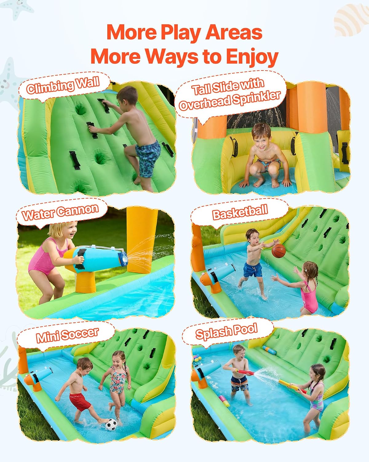 VEVOR Inflatable Water Slide Bounce House with Blower, Compact 5-in-1 Kids Bouncy Castle with Slide, Splash Pool, Climbing Wall, Basketball Hoop & Bounce Area for Kids