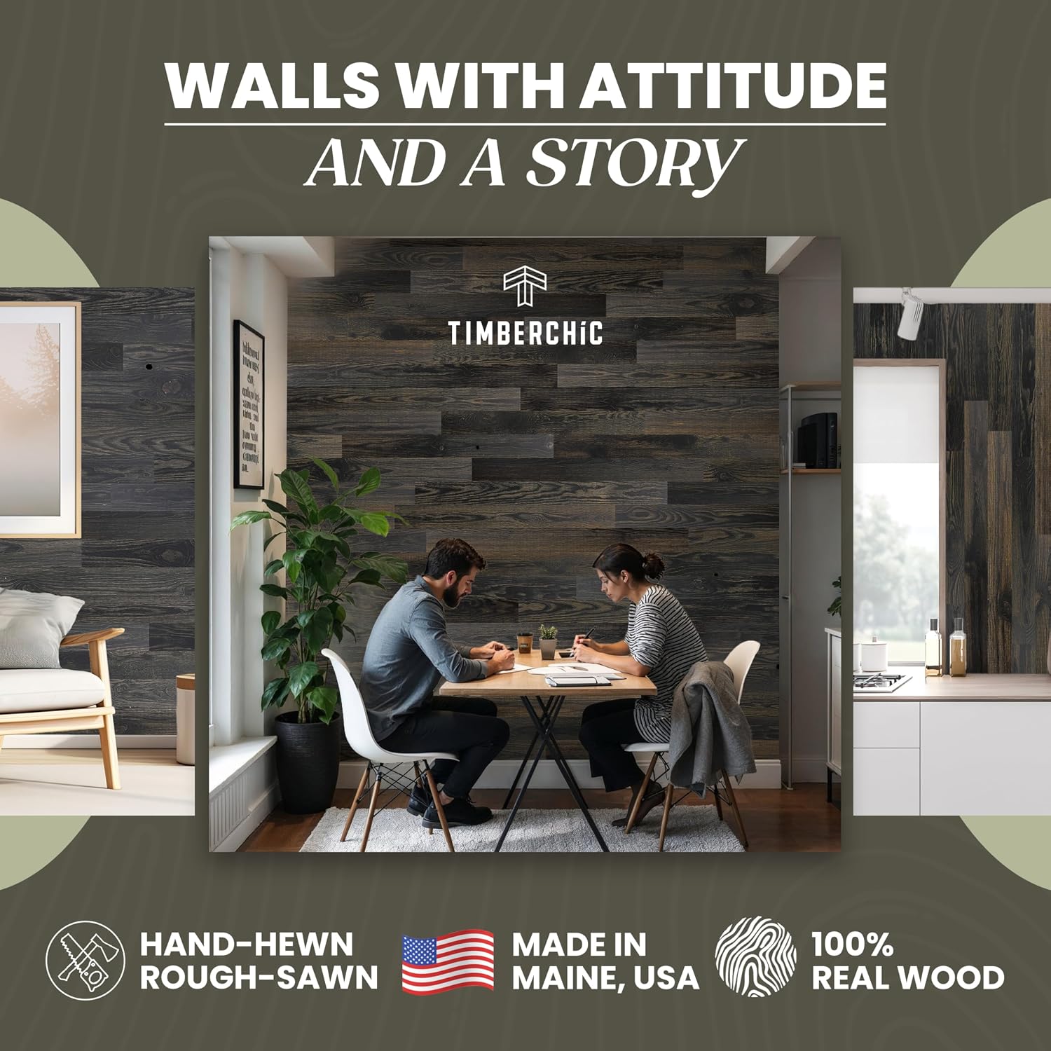 TIMBERCHiC Barnwood Textured Wall Planks - Made in USA, Peel-and-Stick Panels for Interior Decor, DIY Accent Wall Panels, Blackened (4' x 10 Sq Ft)