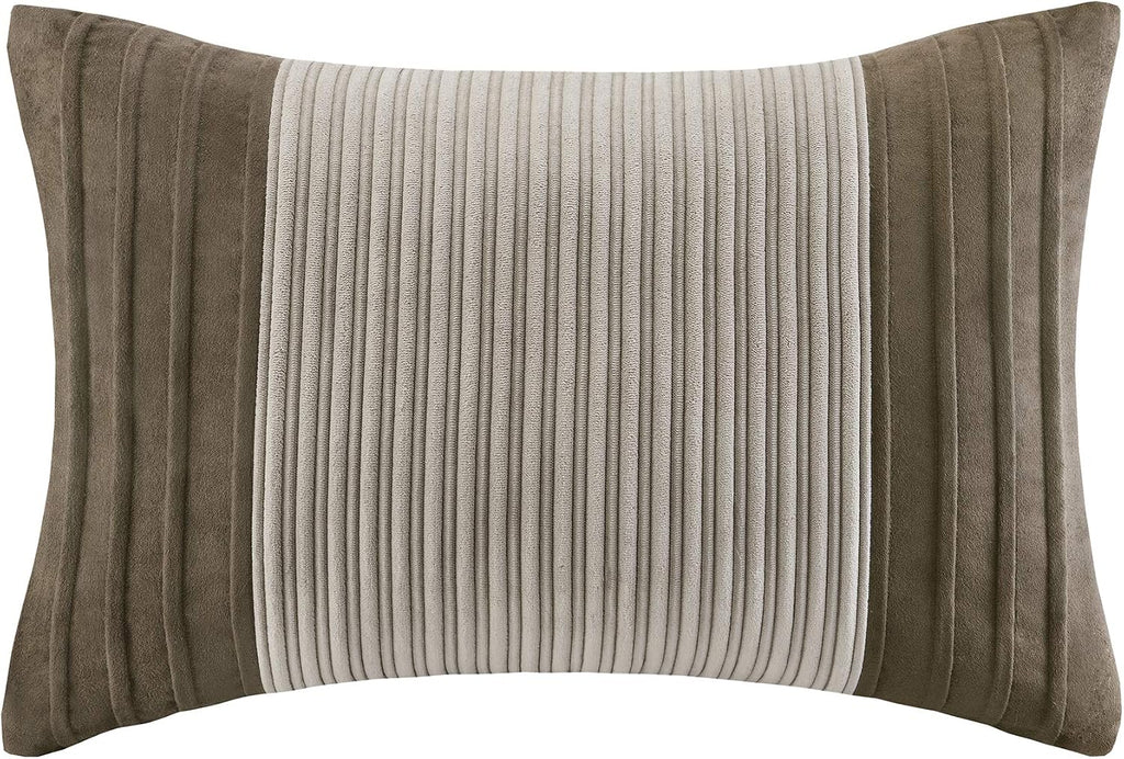 Madison Park Cozy Comforter Set Casual Blocks Design All Season, Matching Bed Skirt, Decorative Pillows, King(104'x92'), Dallas Corduroy, Taupe Brown, 7 Piece