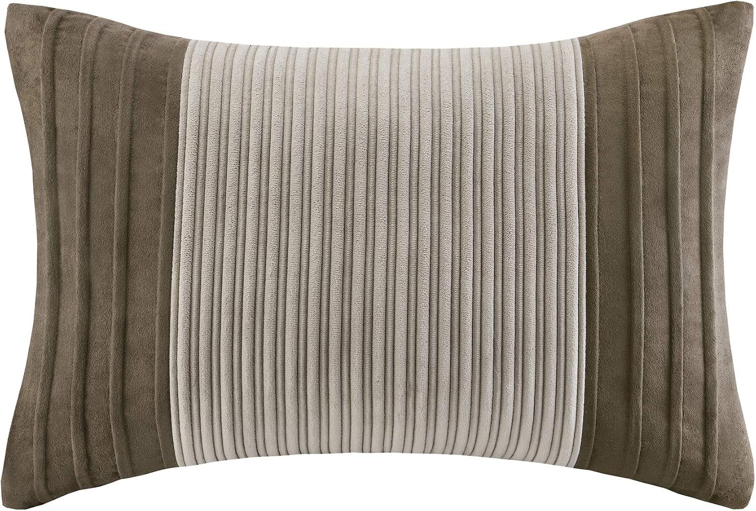 Madison Park Cozy Comforter Set Casual Blocks Design All Season, Matching Bed Skirt, Decorative Pillows, Cal King(104'x92'), Dallas Corduroy, Taupe Brown, 7 Piece