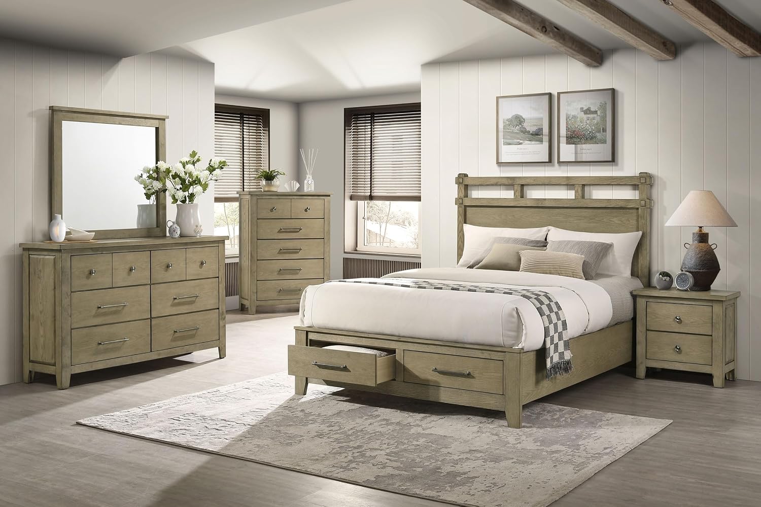Coaster Home Furnishings - Hazlewood - Wood - 5-Piece Bedroom Set with Storage Bed, Rustic Style, Oak Grain and Round Knobs - Bedroom - Queen Size - Vineyard Oak - 207530Q-S5
