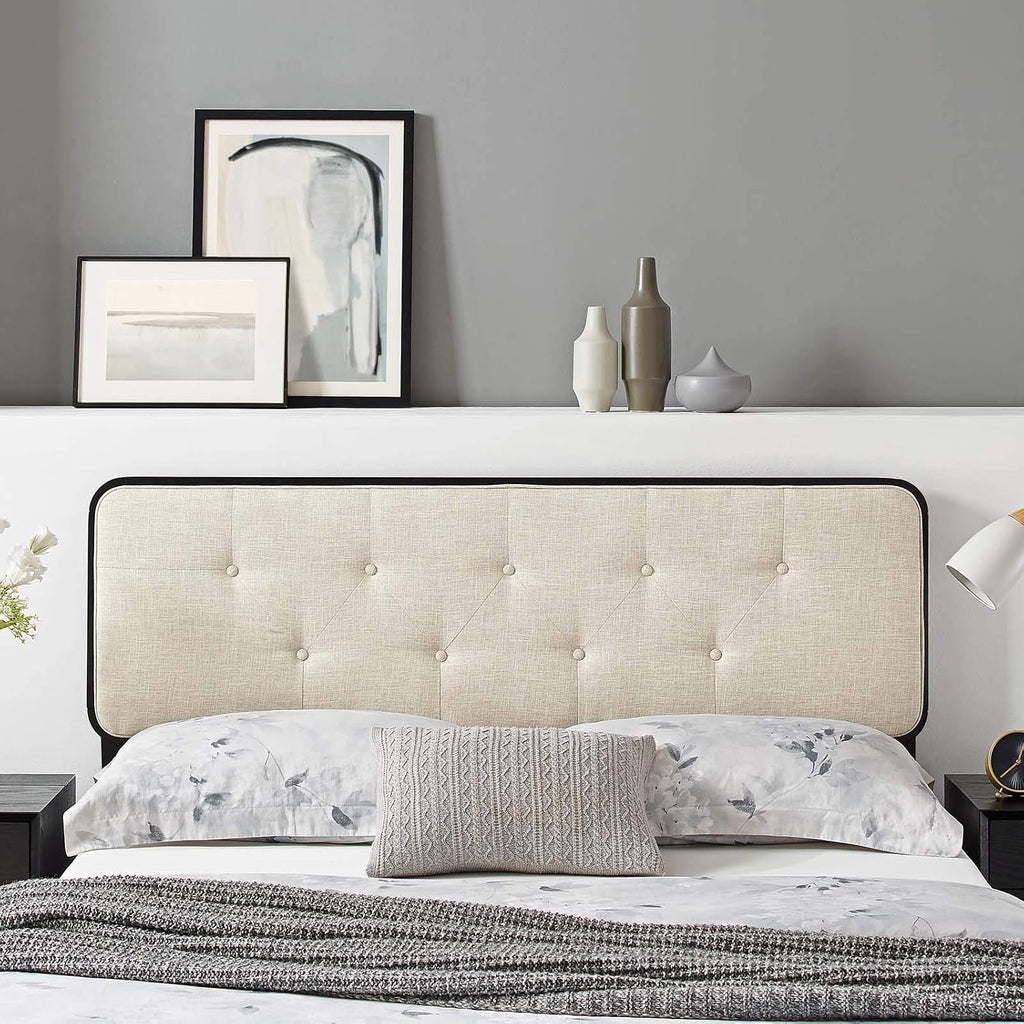 Modway MOD-6233-BLK-BEI Collins Tufted Full Fabric and Wood Headboard, Black Beige