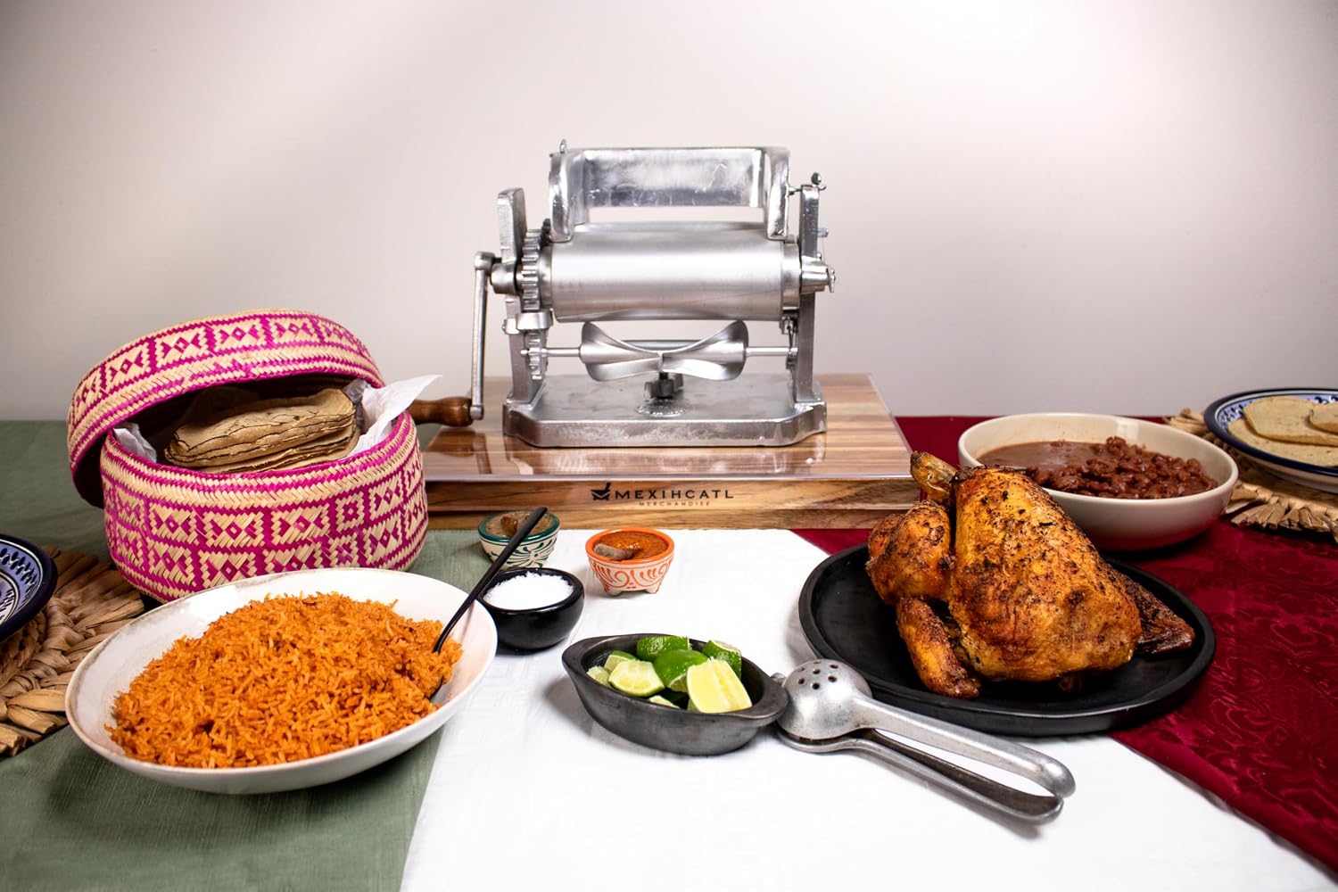 Tortilla Press/Maker with Rollers - Easy One-Handed Operation, Quick-Release Clamp, Setup & Recipe Guide - MEXIHCATL MERCHANDISE