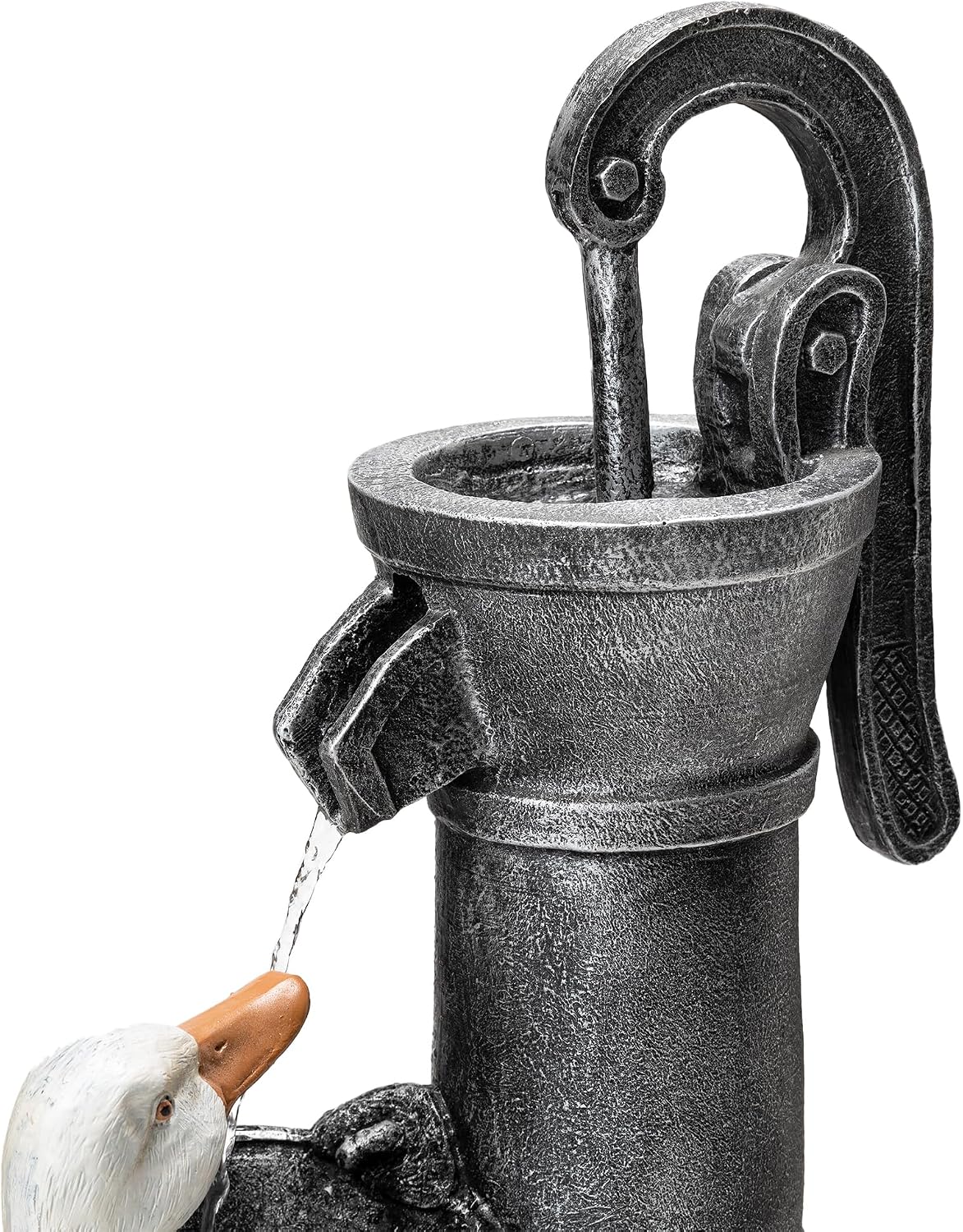 Glitzhome 24' Farmhouse Duck Outdoor Fountain with LED & Pump – 2-Tier Cascading Water Fountain for Outside Garden Decor - Rustic Waterfall for Backyard, Garden, or Patio Decor