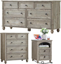 Farmhouse Dressers & Night Stand Set of 3, Wood 54' Wide 7 Drawer Dresser & 35.5'Tall Chest of Drawers, 18' with Charging Station Nightstand, Bedroom Furniture Dresser Set for Home Living Room Hallway