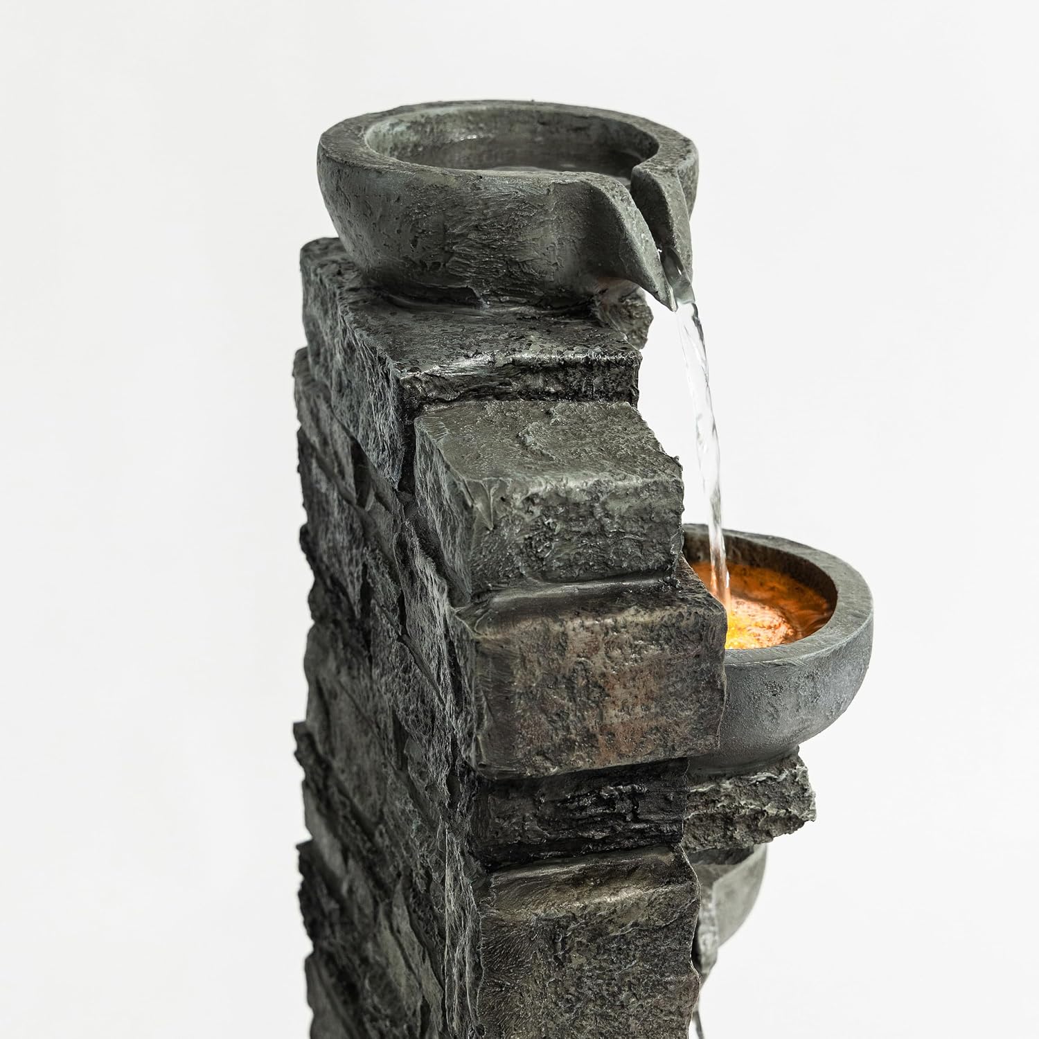 Teamson Home 28.5' Outdoor 4-Tier Stacked Stone Cascading Water Fountain with LED Lights, Gray