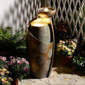 Tankana Outdoor Water Fountain Feature Indoor Garden Large Jar Floor Standing Fountains Waterfall with LED Light & Pump for Home Decor Office Yard Patio Deck Porch, Goldish-Bronze, 32 inches