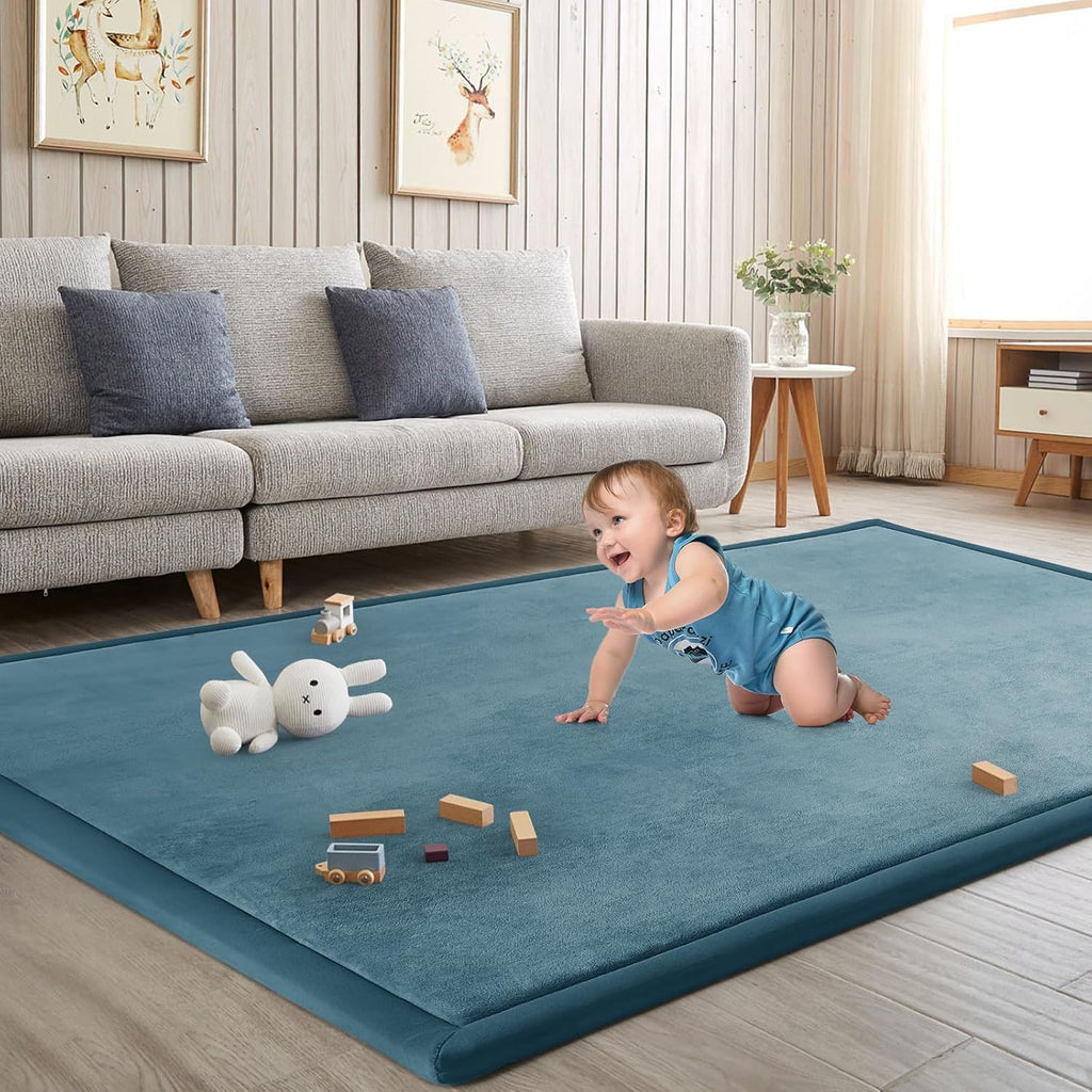 Baby Play Mat for Floor Nursery Rug Muscle Mat Area Rug Playroom Rug Playpen Mat Memory Foam 1.3' Thick Crawling Mat for Babies,Toddlers, Infants, Kids 71'x79',Indigo