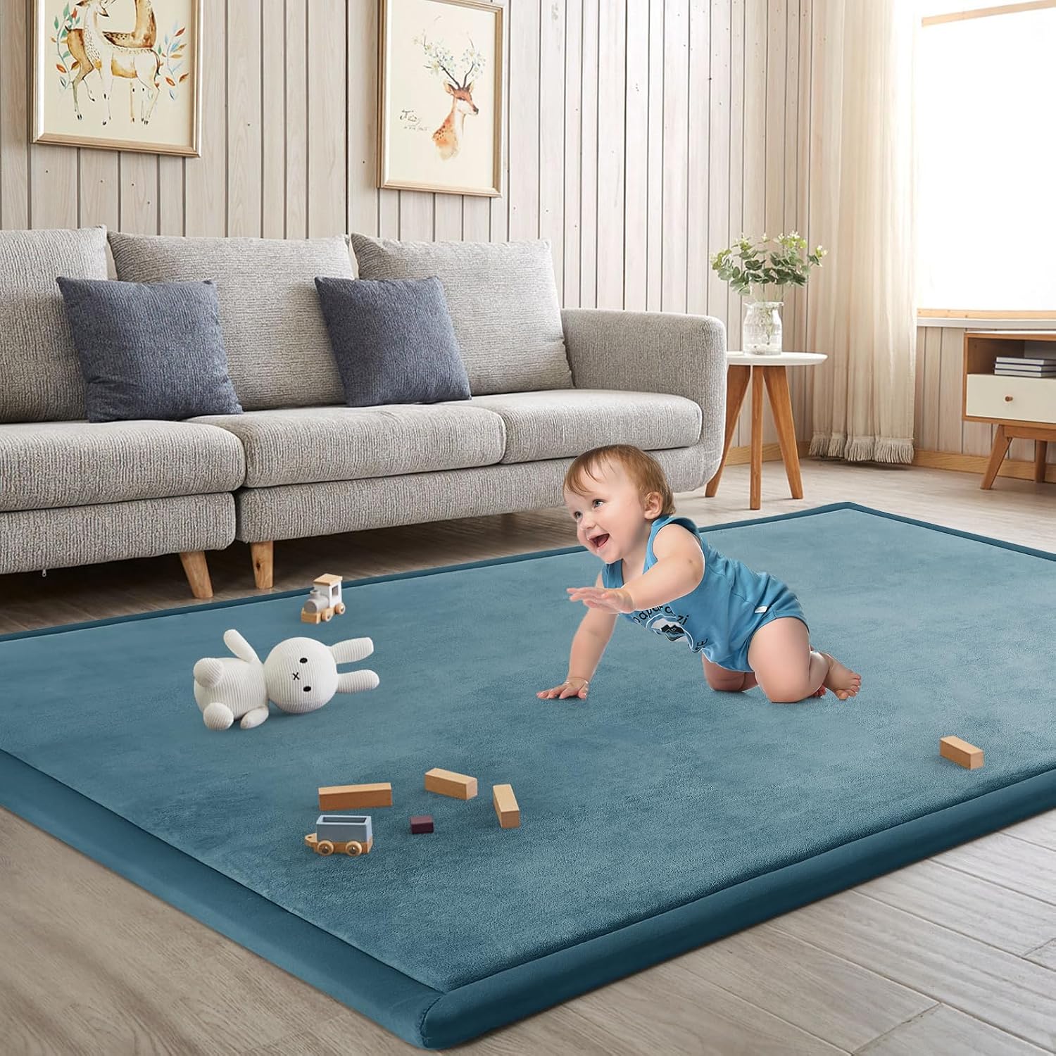 Baby Play Mat for Floor Nursery Rug Muscle Mat Area Rug Playroom Rug 79'x110' Playpen Mat Memory Foam 1.3' Thick Crawling Mat for Babies,Toddlers, Infants, Kids,Indigo