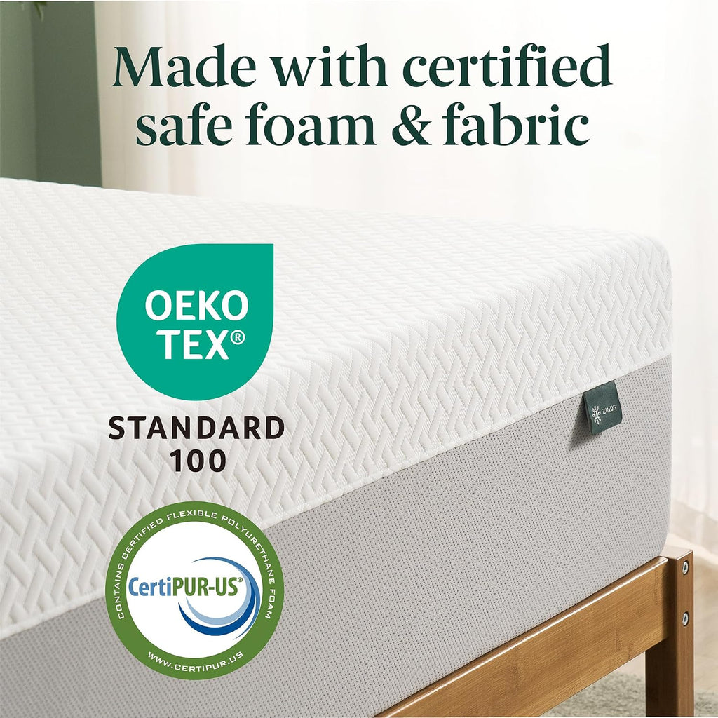 Zinus 10 Inch Green Tea Essential Memory Foam Mattress [New Version], Twin, Fiberglass Free, Medium Feel, Breathable Airflow Memory Foam, Certified Safe Foams & Fabric, Mattress in A Box