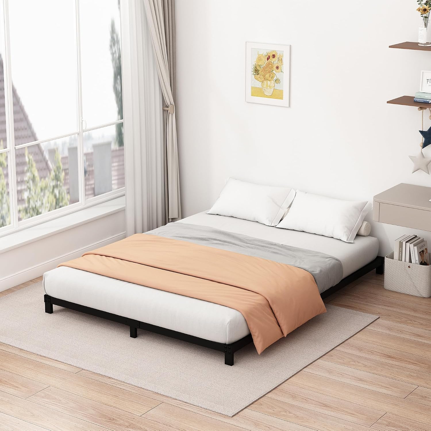 5 Inch Low King Bed Frame Heavy Duty Metal Platform, No Box Spring Needed, Easy Assembly Mattress Foundation, No Noise, Black