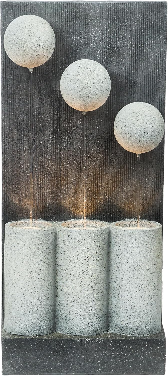 Alpine Corporation 37' Tall Outdoor Floor Calming Infinity Fountain with LED Lights, 3-Tier Modern Water Fountain, Gray