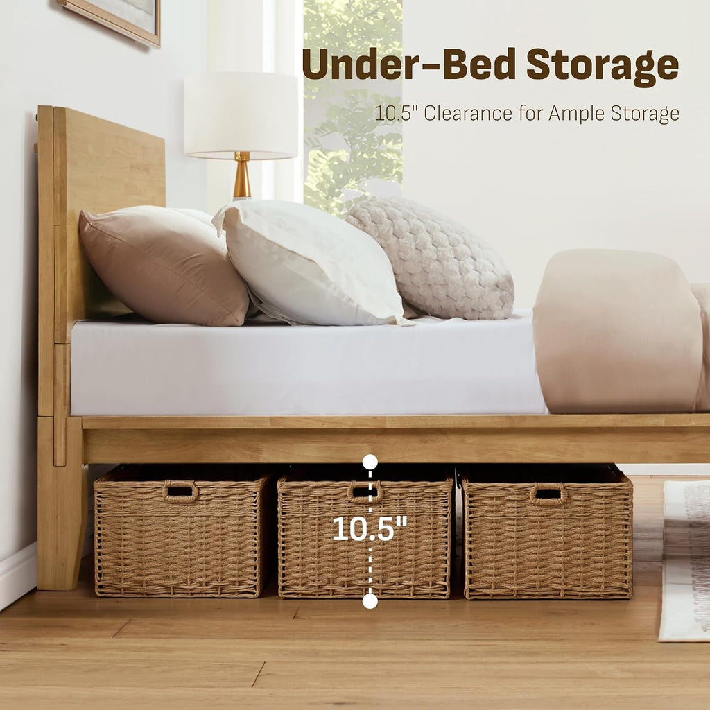 Softa Mikor Queen Japanese Joinery Bed Frame with Headboard, Solid Rubberwood Platform Bed, 1500 Lbs Heavy Duty, SGS Certified, 15Min No-Tool Setup, Storage Shelf, USB-A/C Port, No Box Spring Needed