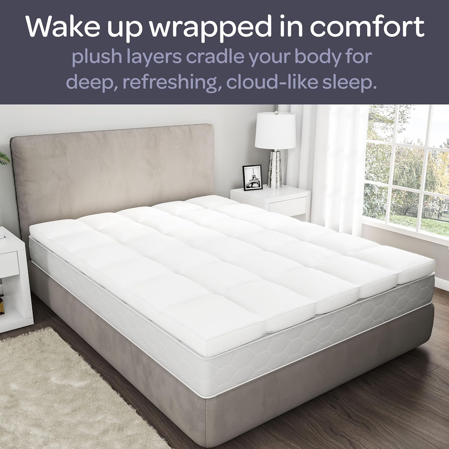 Lavish Home Down Mattress Topper - Queen 4-Inch Duck and Goose Feather Bed with Cotton Mattress Topper Cover - Plush Pillow Top for Cushion and Support (White)