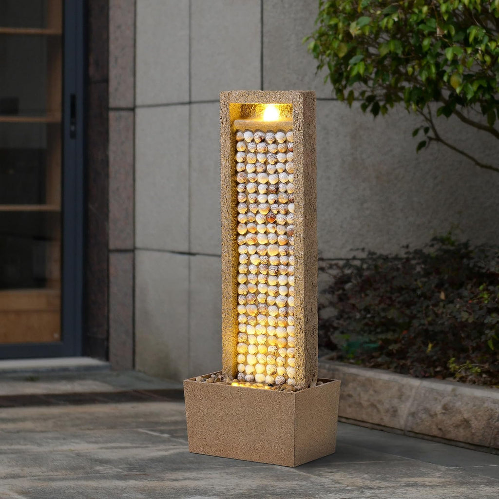 Teamson Home Coastal Seashells Design Outdoor Water Fountain–Warm Glow Lighting with Steady Flow & Electric Pump, Brown