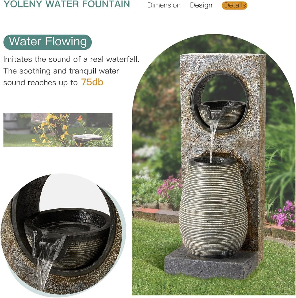 YOLENY Tall Outdoor Fountain with LED Lights, 39.7'' H Water Fountain Modern, Outdoor Freestanding Fountains for Garden Yard Home Decor