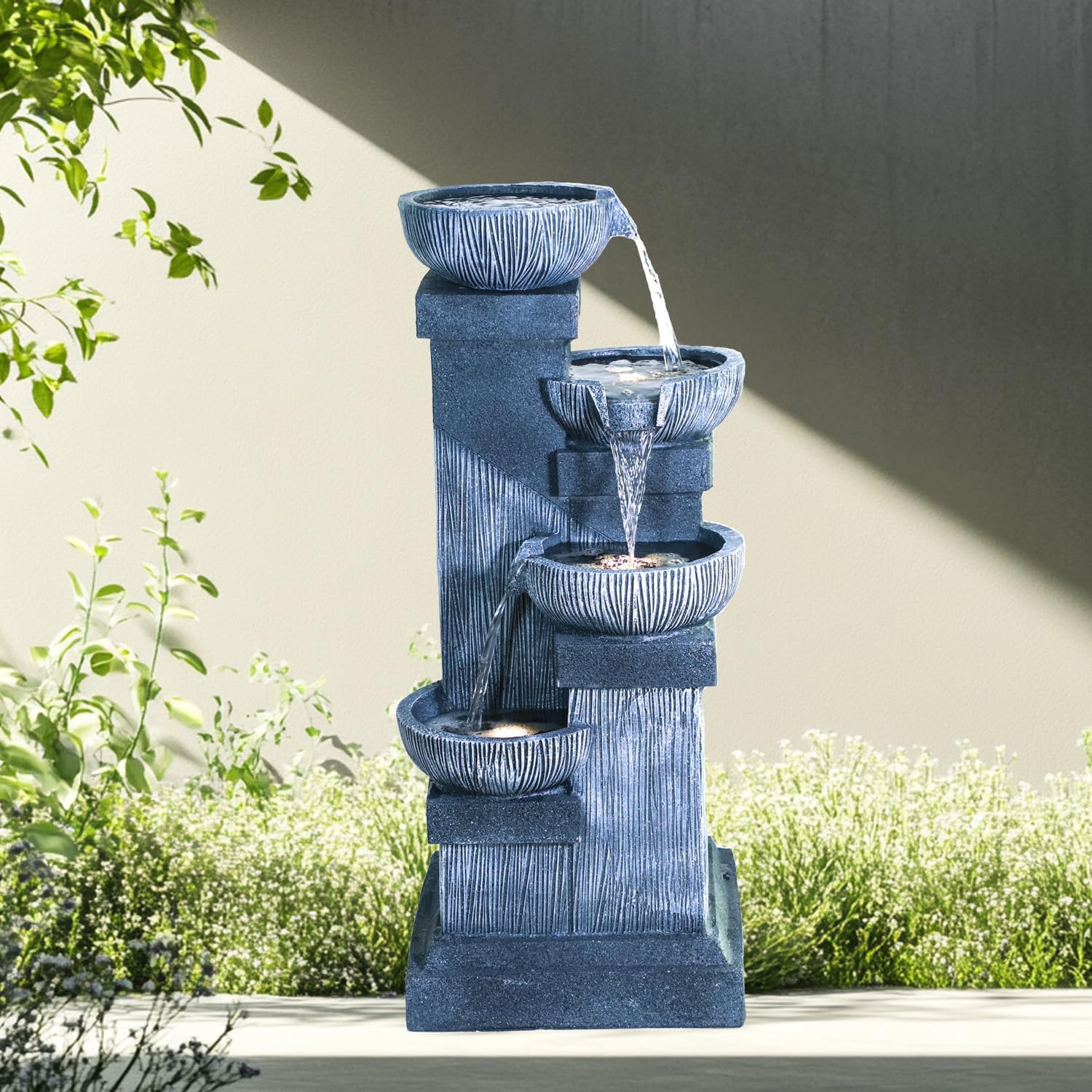Decorative Garden Four Tier Water Fountain Outdoor with LED Lights