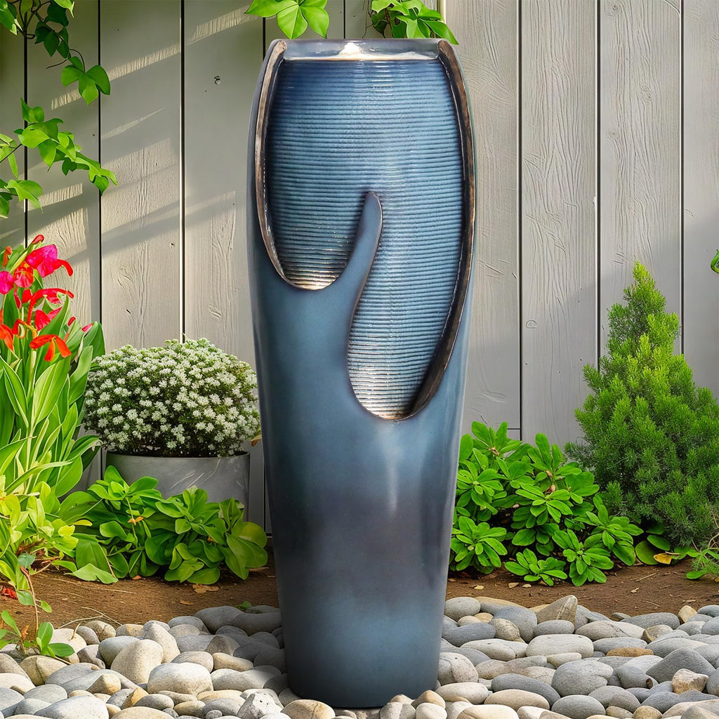 Naturefalls 38.7' H Modern Outdoor Fountain - 4-Tiered Outdoor Garden Fountains with Contemporary Design&LED Light for Garden, Patio, Deck, Porch, Backyard and Home Art Decor