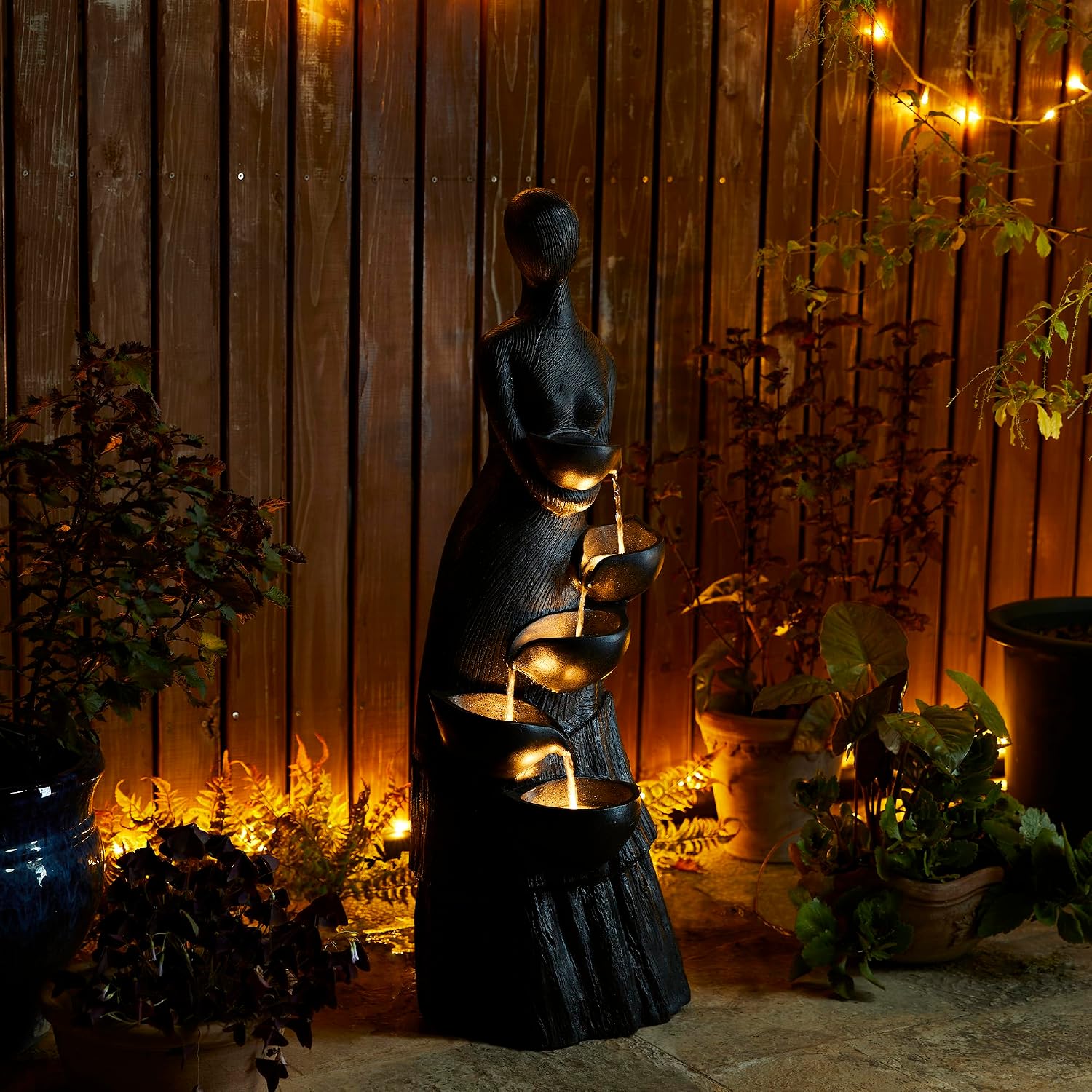 Glitzhome 5 Tier Modern Women Sculpture Outdoor Water Fountain, Indoor Outdoor Woman Statue Waterfall Fountain with LED Lights for Porch Deck Garden Patio Backyard, 39.75' H
