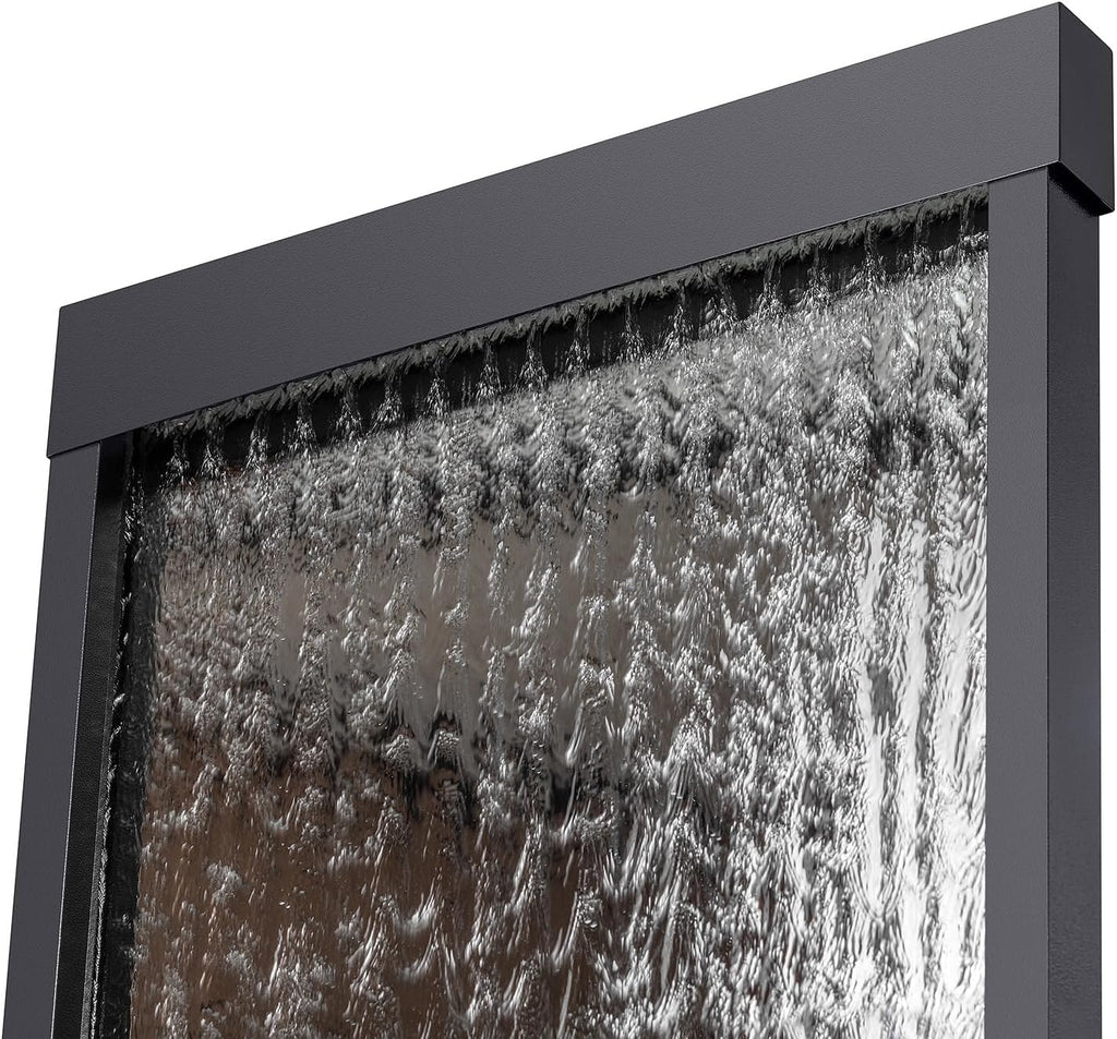 Alpine Corporation Mirror Waterfall Fountain with Stones and Lights - Zen Indoor/Outdoor Decor for Office, Living Room, Patio, Entryway - 72 Inches