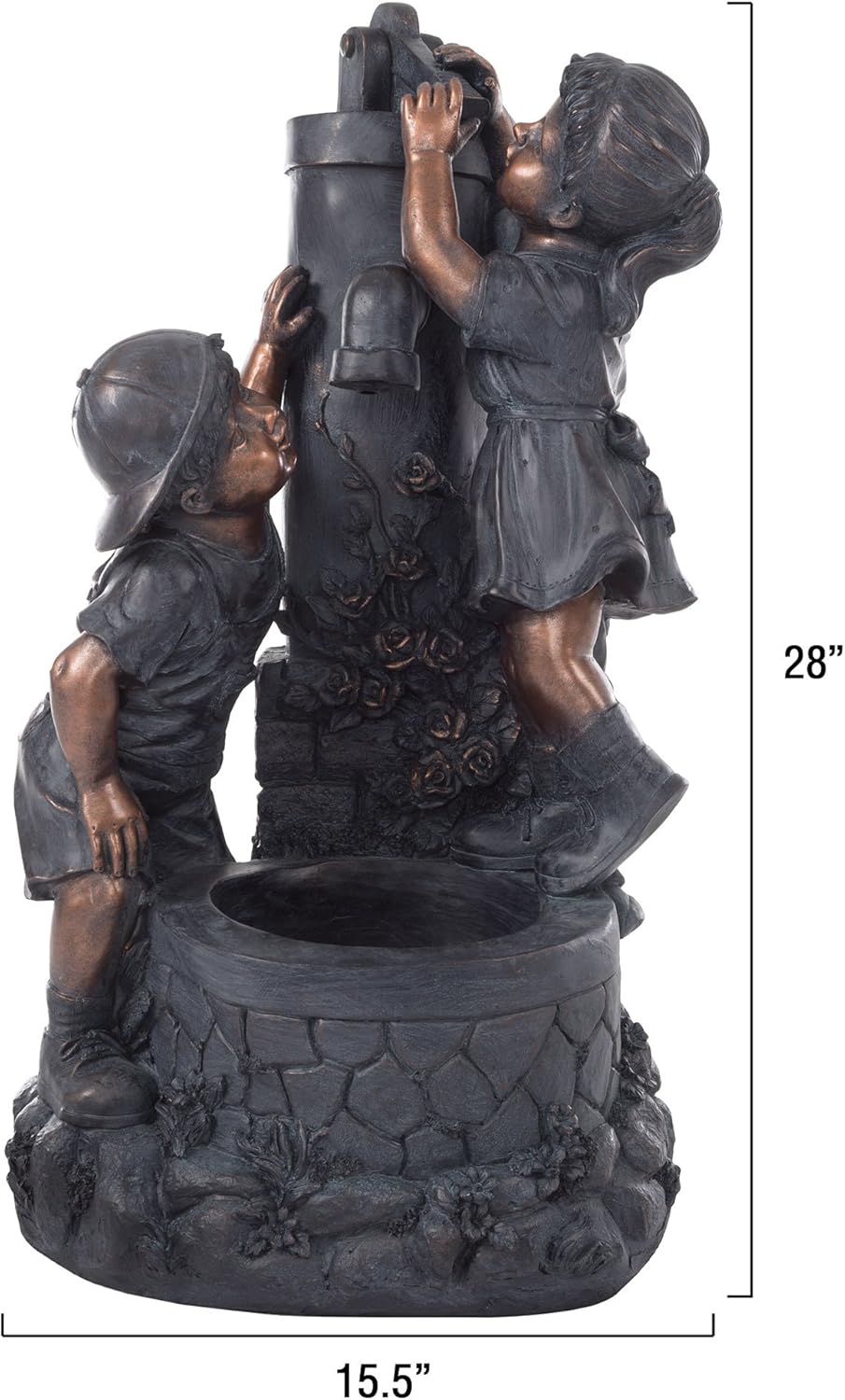 Boy and Girl Outdoor Water Fountain - Garden Fountain with Soothing Sound for Patio, Lawn, Porch, and Garden Decor by Pure Garden (Antique Bronze)