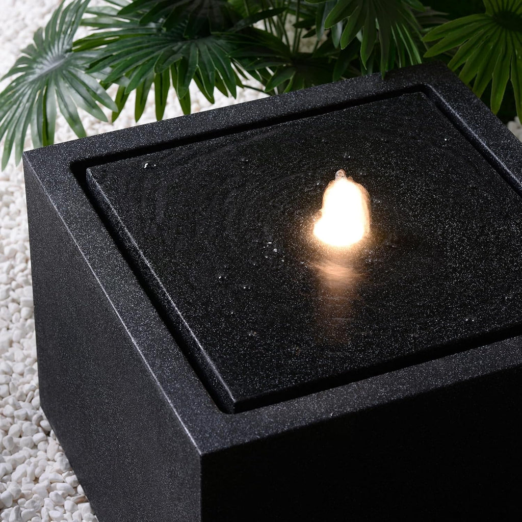 12.79' H Outdoor Water Fountain Made with Eco-Friendly Recyclable Materials, Polyethylene Square Bubbler Outdoor Fountain, Garden Decor with LED Light for Patio, Porch, Backyard