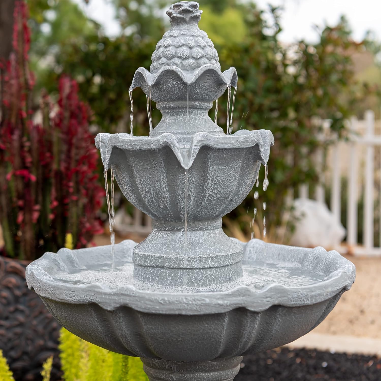 XBrand 36.2' Solar Powered 2-Tier Outdoor Water Fountain, Resin Fountain with Solar Panel Pump, Gray