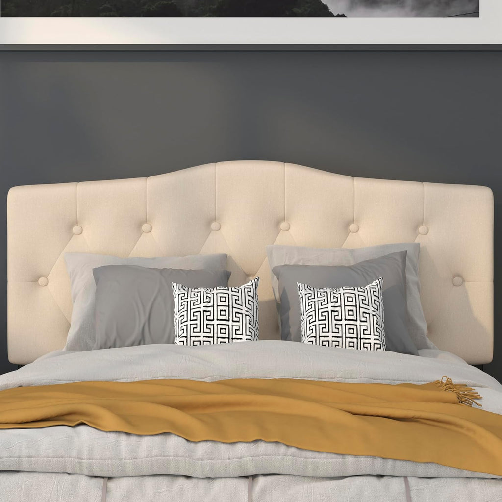 Flash Furniture Cambridge Button Tufted and Diamond Stitched Upholstered Full Size Headboard in Beige Fabric