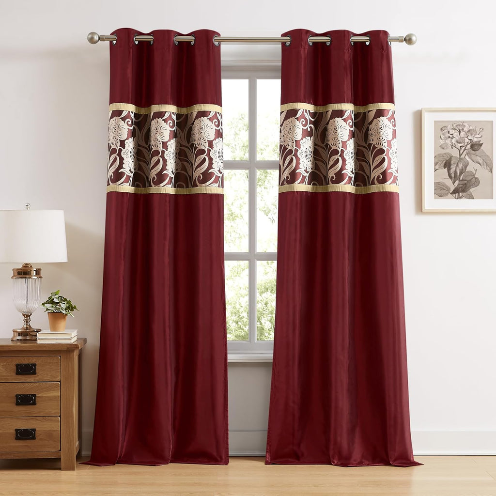 Stratford Park Red and Gold Comforter Set Queen Size, 9 Piece Jacquard Floral Bedding Set, All Season, Ultra-Soft, Matching Pillows & Shams, Bed Skirt, Curtains