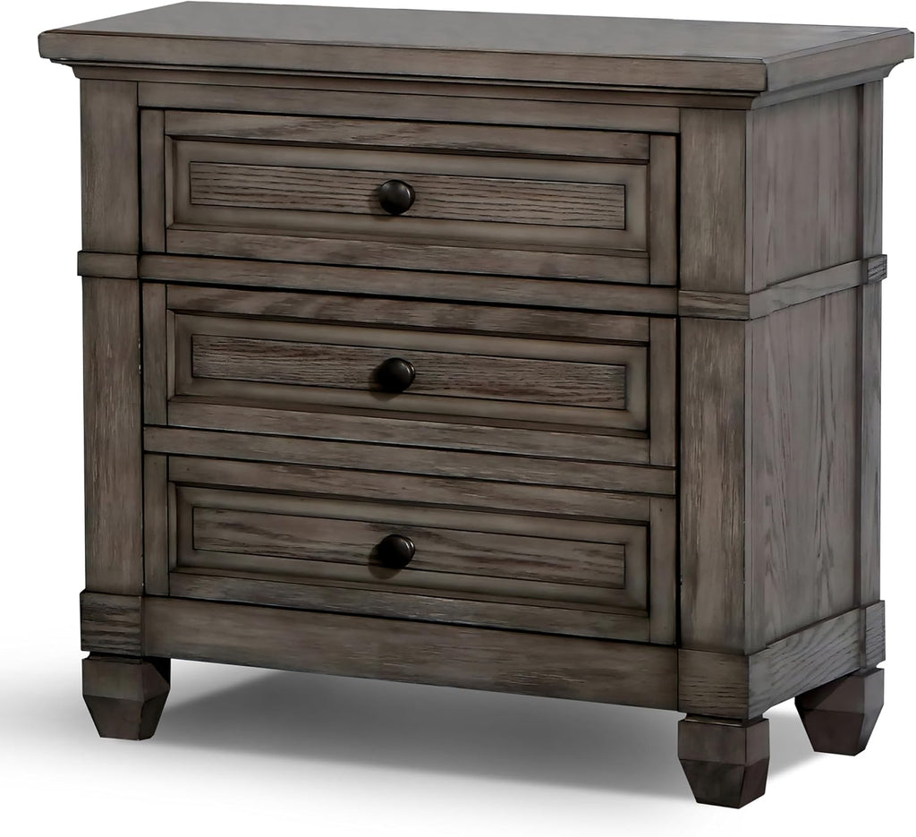 Furniture of America Xephyr Solid Wood 5-Piece Bedroom Set, Queen-Size Bed with Footboard Drawers, Felt-Lined Top & Ball-Bearing Glides, USB Port on Nightstand, Box Spring Required, Warm Gray