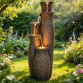 33' H Outdoor Water Fountain with LED Lights, Faux Rattan Vase Water Feature with 5-Tier Cascading Waterfall, Durable Polyresin Decor for Tranquil Oasis in Garden, Patio, Yard