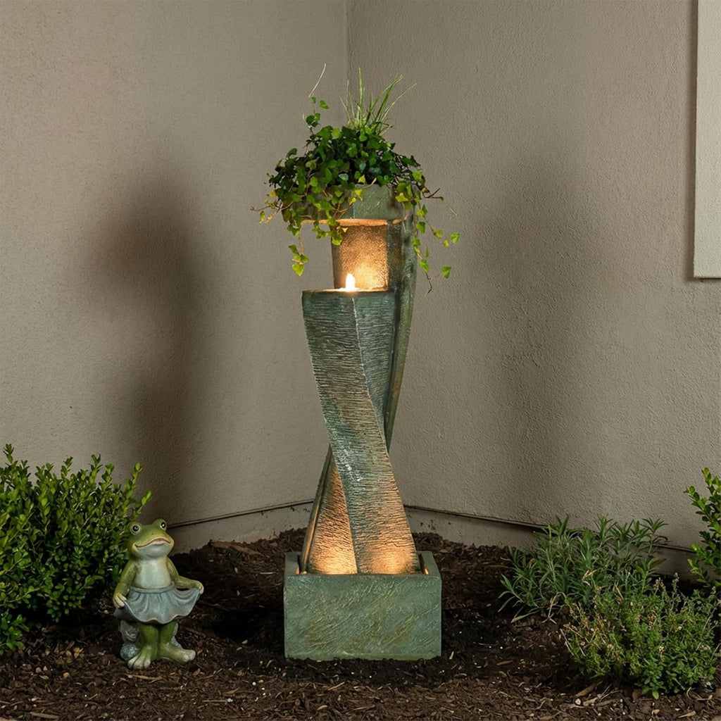 47.2' H Garden Fountains Outdoor Modern Water Fountain Indoor Floor Standing Large Waterfall with LED Lights and Pump for Patio Decor, Yard Decorations