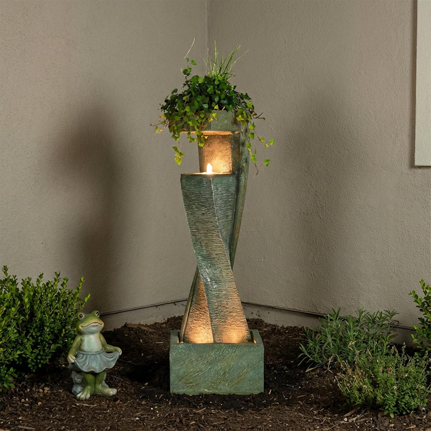 47.2' H Garden Fountains Outdoor Modern Water Fountain Indoor Floor Standing Large Waterfall with LED Lights and Pump for Patio Decor, Yard Decorations
